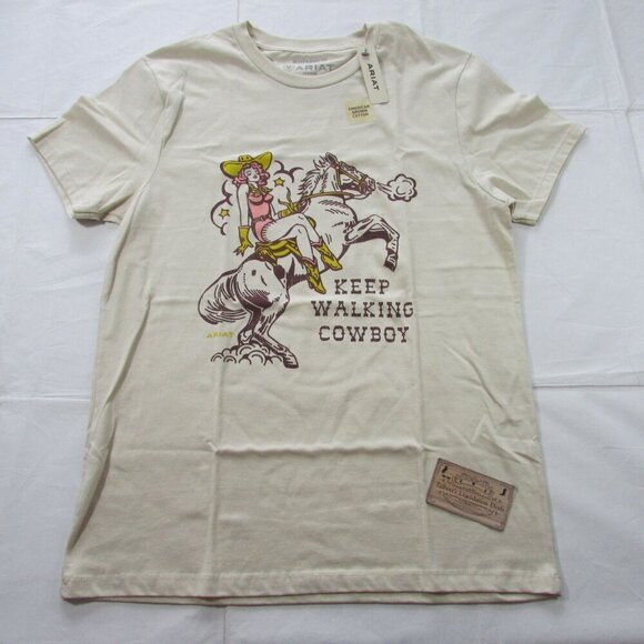 Ariat Tops - Ariat Women's XXL Short Sleeve Keep Walkin Cowboy Graphic T-Shirt Natural